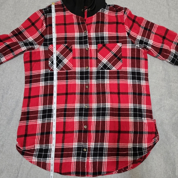 No Boundaries Hooded Plaid Flannel Button Down Shirt Size XXXL (21) Juniors - Picture 10 of 12